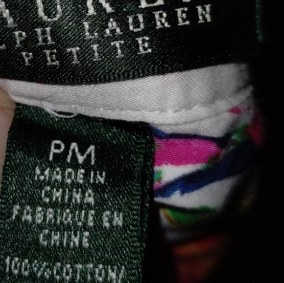 Ralph Lauren PM cotton floral blouse Button Front 3/4 Sleeves - Picture 7 of 7